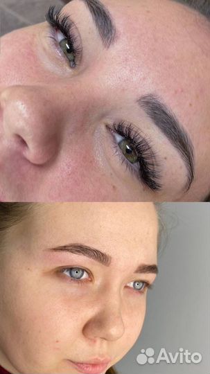 Наращивание ресниц и оформления бровей