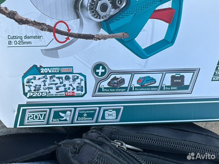 Секатор садовый аккумуляторный Li-Ion 20V, 25мм