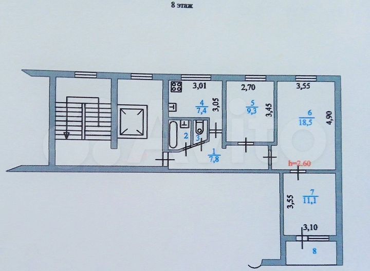 3-к. квартира, 61 м², 8/9 эт.