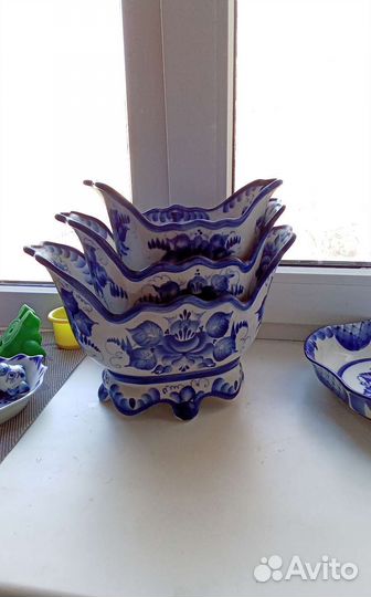 Гжель разная салатник тарелка стопки