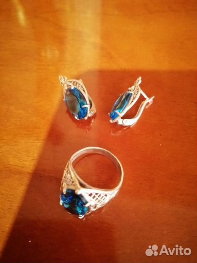 Серебряный комплект серьги и кольцо