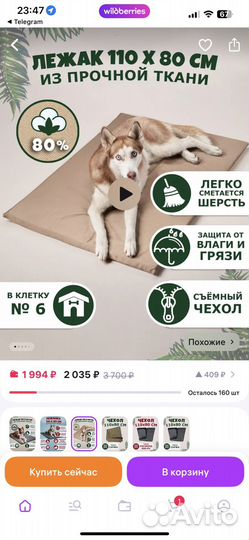 Лежанка для собак крупных пород 110х80см