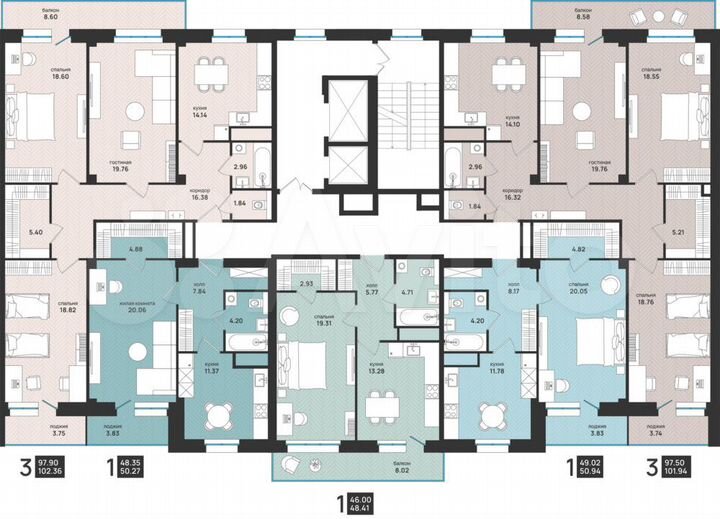 1-к. квартира, 50,3 м², 4/15 эт.