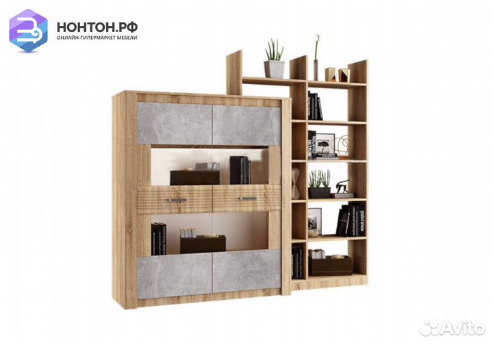 Витрина Терра бетон темный / дуб сонома