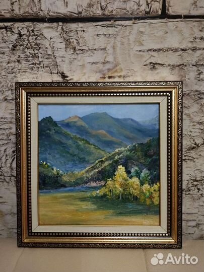 Картина маслом горы. Х/п. Размер 20х20 в раме