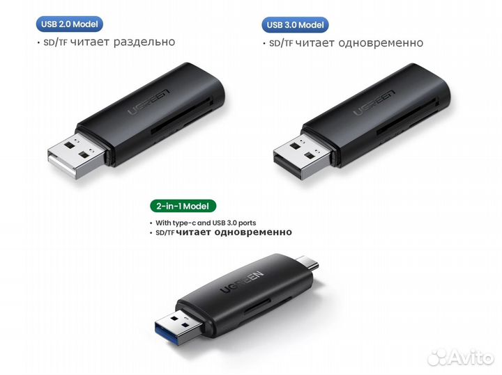Картридер microSD / SD / - USB 2.0-3.0 - 2 модели