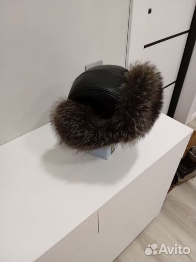 Шапка-ушанка мех + кожа 57 размер