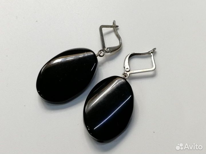 Серьги Черный камень 45 мм