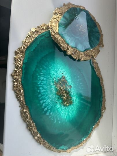 Набор : блюдо и подставка, из эпоксидной смолы