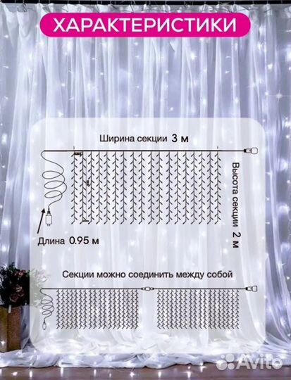 Гирлянда штора 3/2