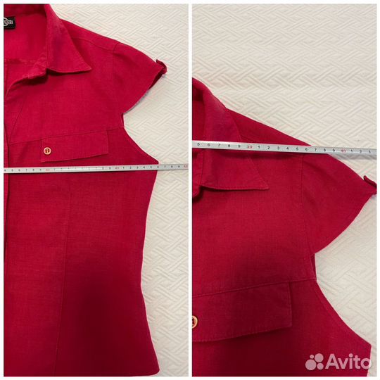 Лен рубашка юбка костюм красный льняной