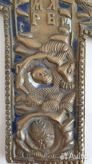 Старинный большой бронзовый крест, эмаль, 35 см