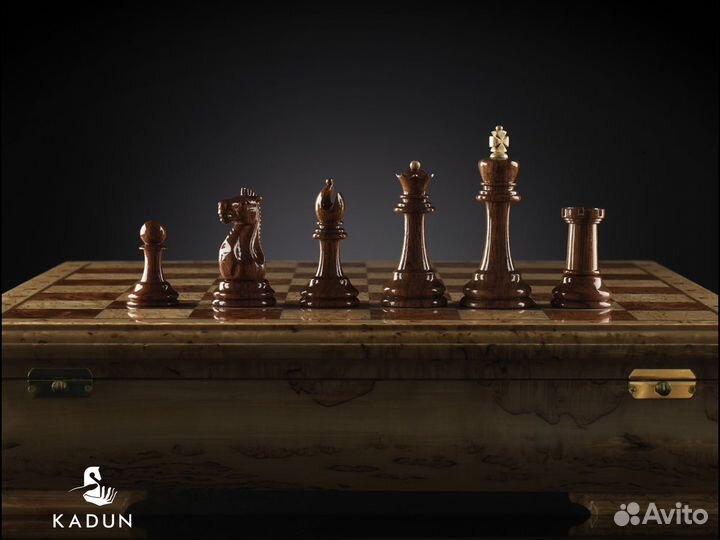 Шахматы ручной работы мини, карельская береза/буби