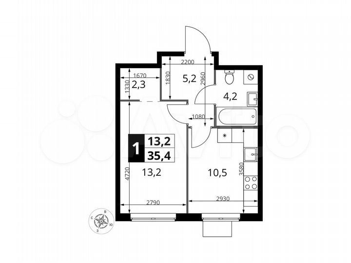 1-к. квартира, 35,4 м², 21/23 эт.