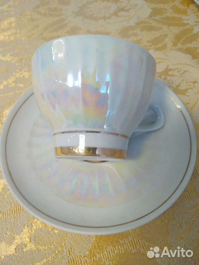 Винтаж Кофейный фарфоровый сервиз СССР перламутр