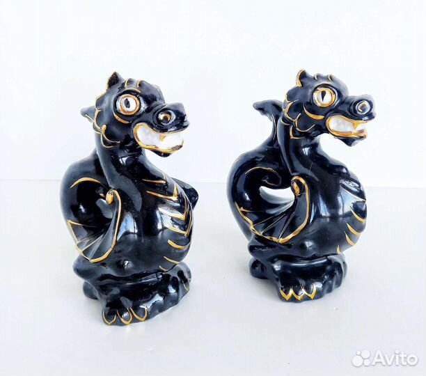 Фарфор статуэтка Дракон чёрный золото Вербилки