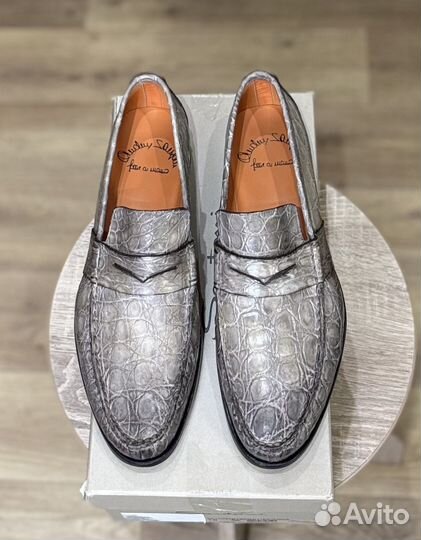 Мокасины Santoni из кожи крокодила новые размер 44