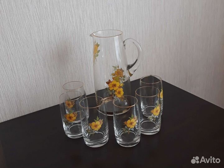 Графин стекло, 6 стаканов. Чехословакия