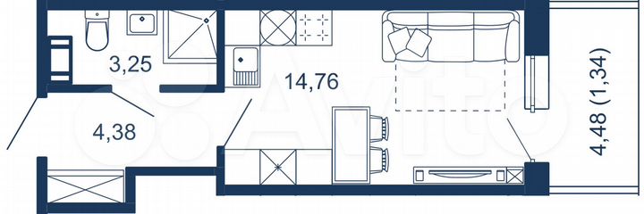Апартаменты-студия, 23,7 м², 5/5 эт.
