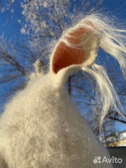 Шапка шлем с ушками 100% шерсть ручная работа