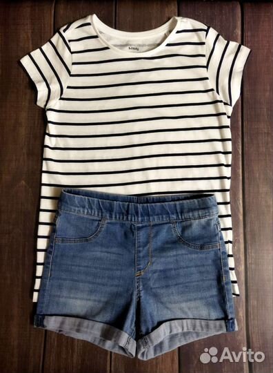 Комплект джинсовые шорты и футболка, р. 128