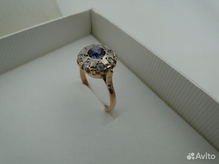Винтажное кольцо с иолитом, золото 585