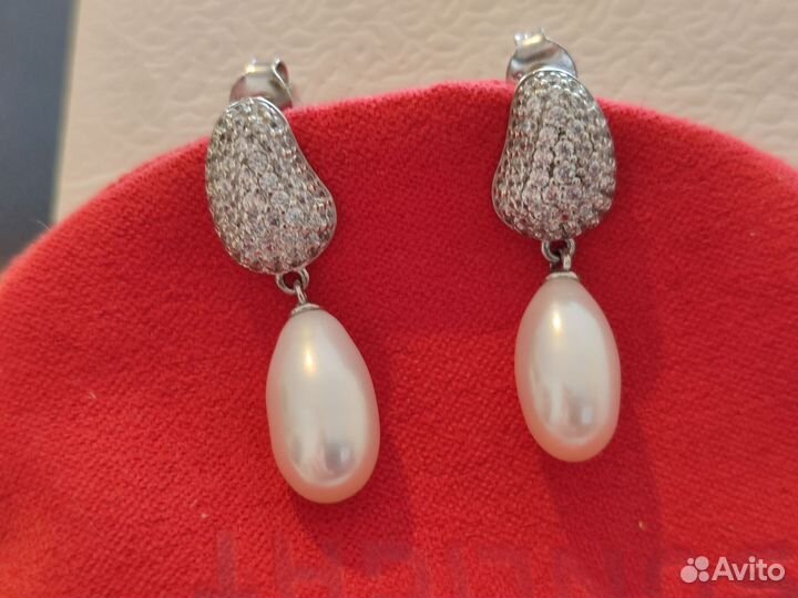 Серьги 3,98 г., серебро 925, жемчуг культ., фианит