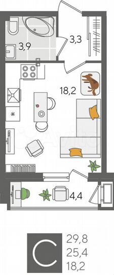 Квартира-студия, 29,8 м², 2/24 эт.