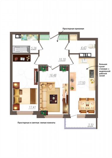 2-к. квартира, 71,4 м², 1/19 эт.