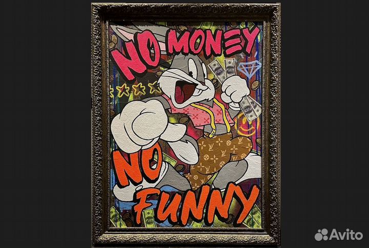 Большая картина граффити поп арт в раме Багс Банни