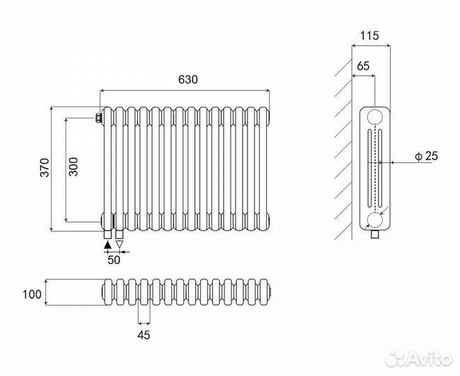 Стальной трубчатый радиатор Kohr Heim 3037/14 секций H01 с нижним подключением