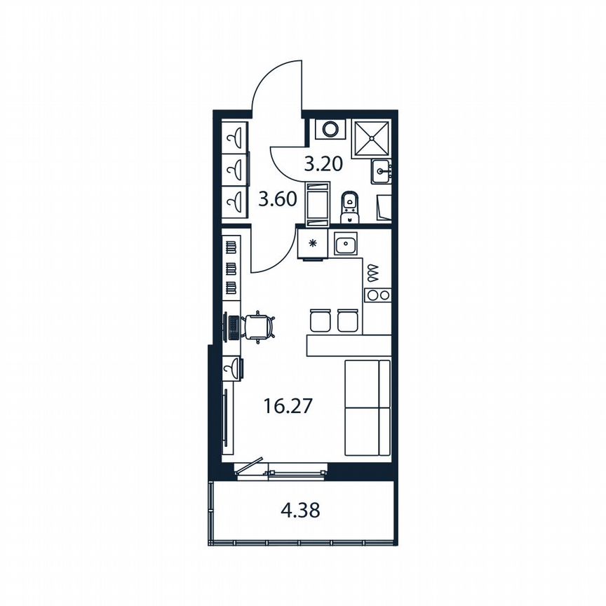 Квартира-студия, 24,4 м², 9/12 эт.