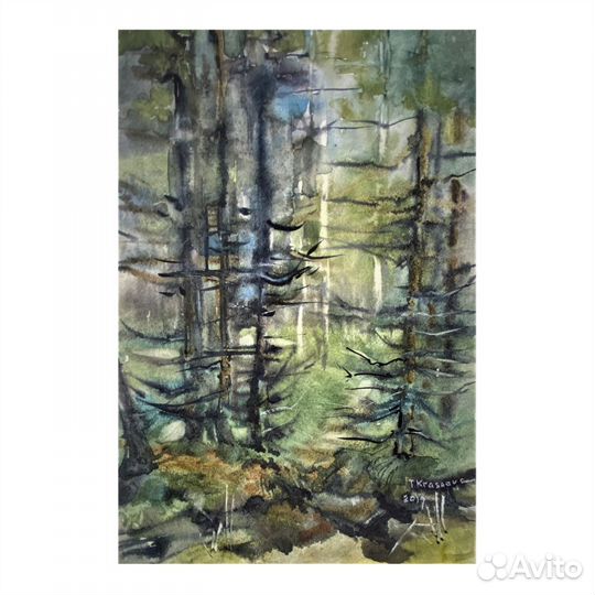 Картина акварелью Горный пейзаж