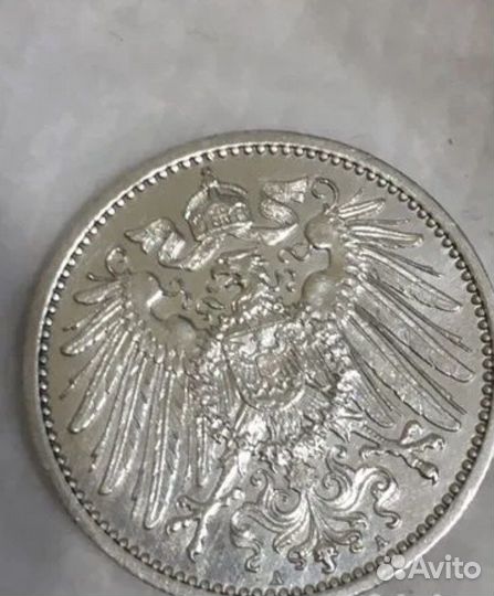 Монета Германская Империя 1 марка серебро 1915