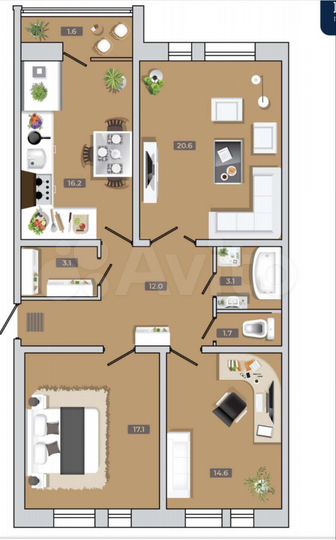 2-к. квартира, 54 м², 6/9 эт.