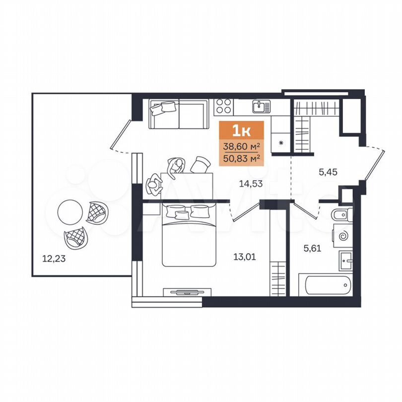 1-к. квартира, 51 м², 1/8 эт.