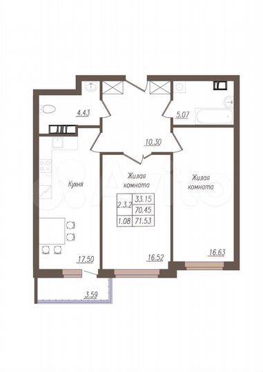 2-к. квартира, 70,5 м², 18/19 эт.