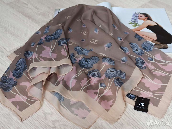 Платок бежевый Шифон Chanel 3 цвета
