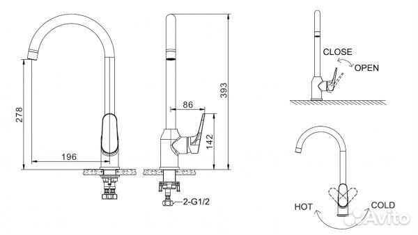 Смеситель для кухни хром