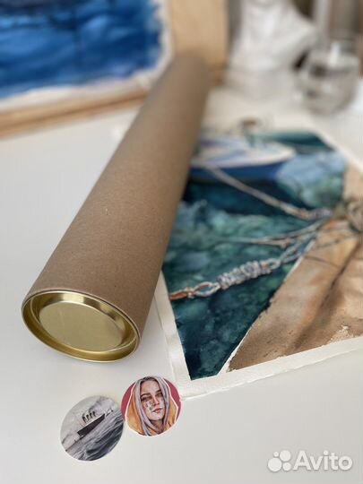 Картина для интерьера. Акварель. Лодки