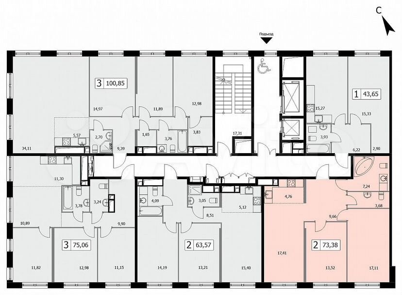 2-к. квартира, 72,8 м², 15/19 эт.