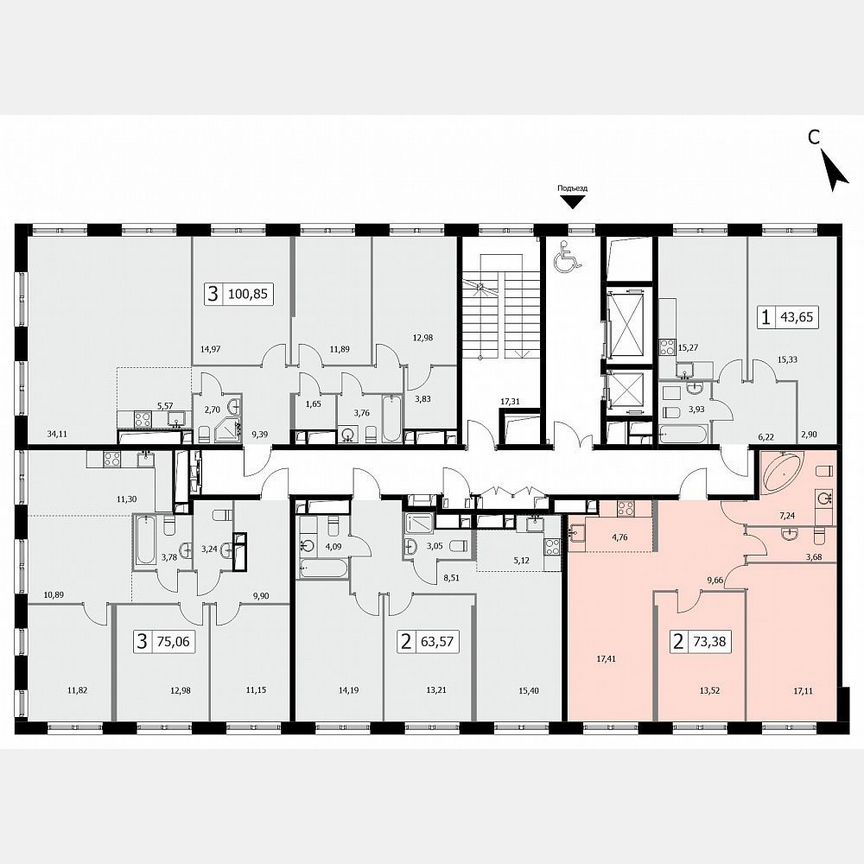 2-к. квартира, 72,8 м², 15/19 эт.