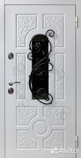 Парадная входная дверь с окном и ковкой DD-111