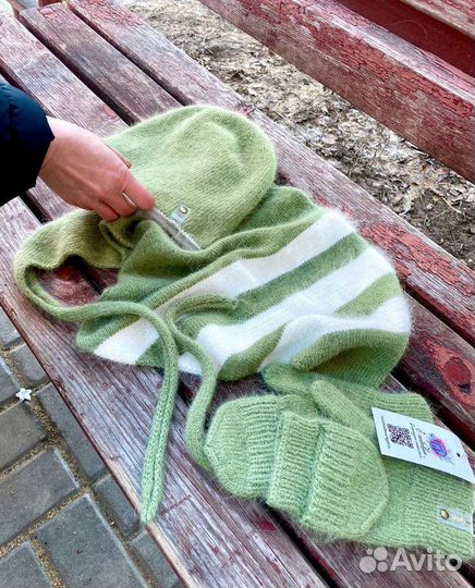 Комплект:шапочка-бини,варежки,бактус-мини