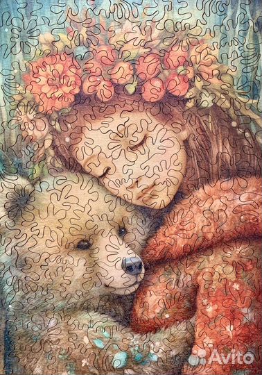 Девочка с мишкой Деревянный пазл