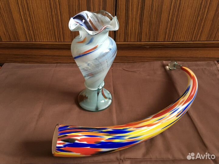 Рог изобилия, ваза. Цветное стекло СССР