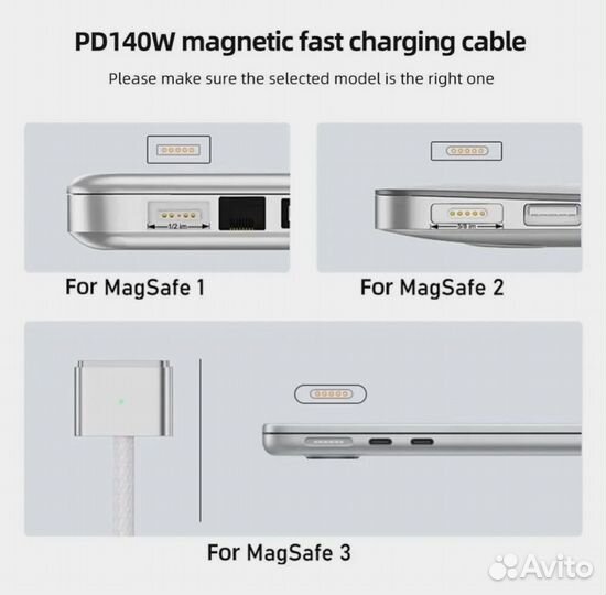 Кабель Магнитный USB Type-C, Magsafe 3, 140 Вт, 2м