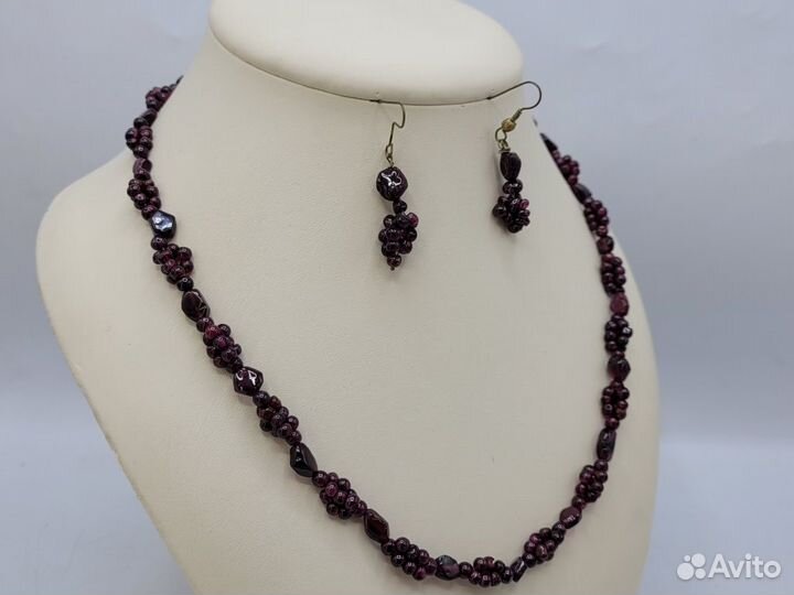 Набор Гранатовые бусы 45 см + серьги 40 мм Гранат