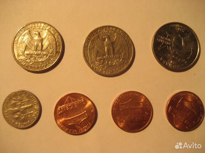 Монеты Liberty Quarter dollar,one dime,one cent