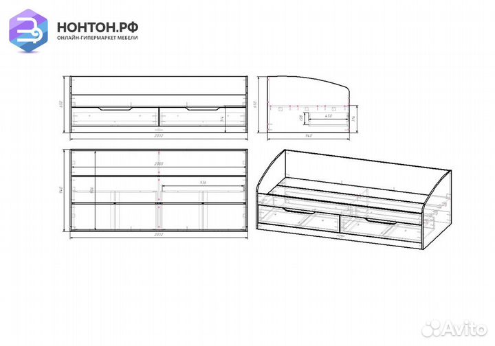 Кровать-тахта Rich дуб крафт золотой / мята / суме